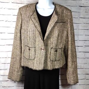 Harve` Bernard Raw Silk/Cotton Tweed Crop Jacket
